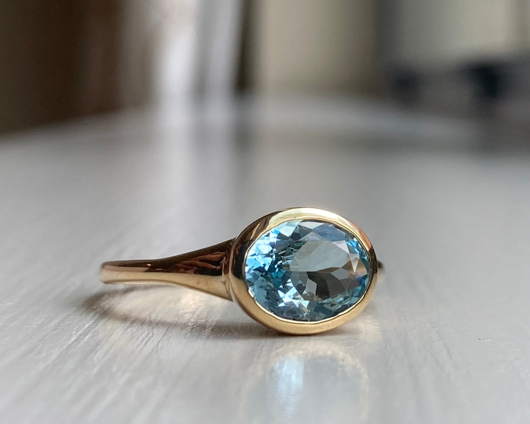 14k Aquamarine Tapered Signet Ring