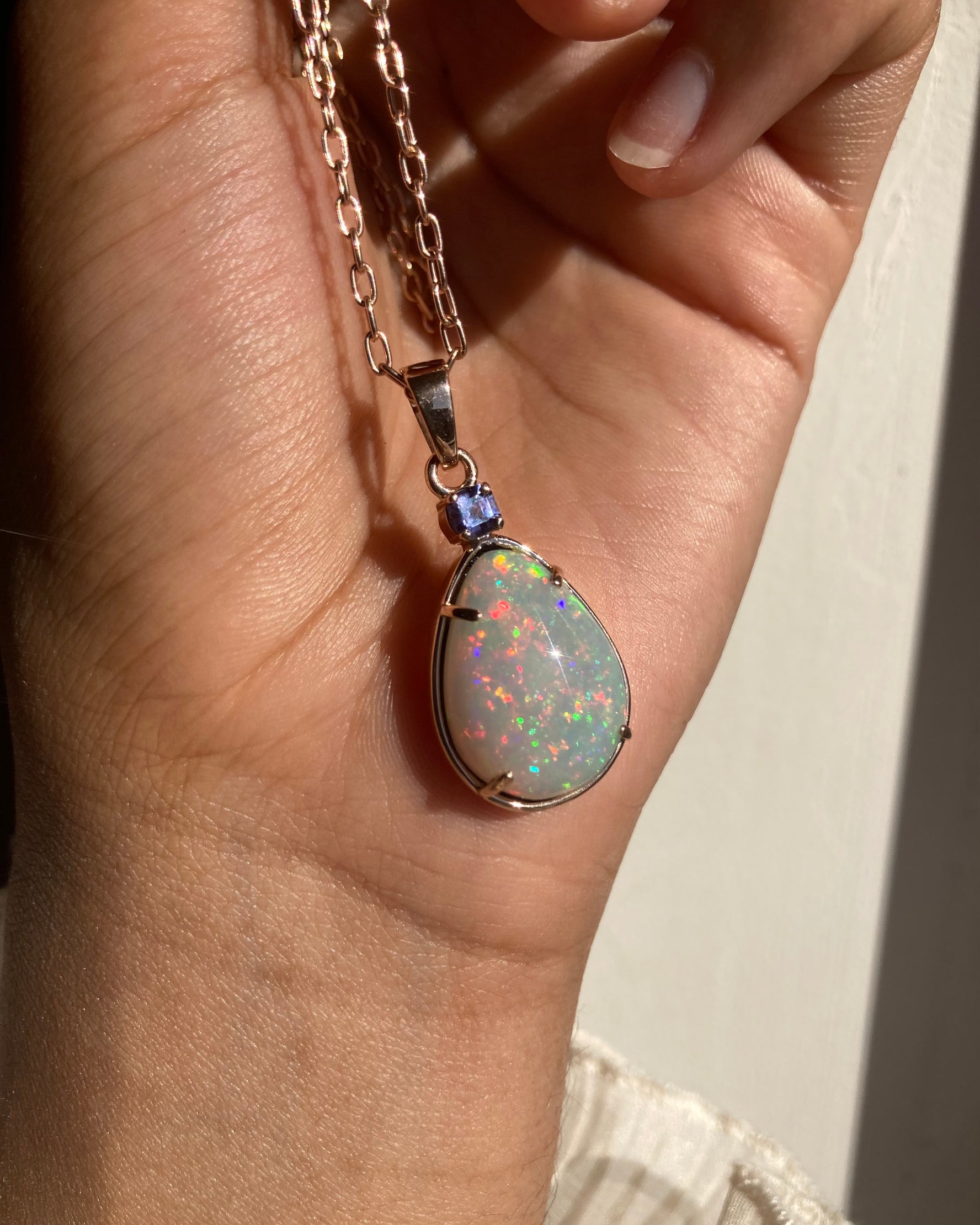 Nova - 14k Rose Gold Opal and Sapphire Pendant