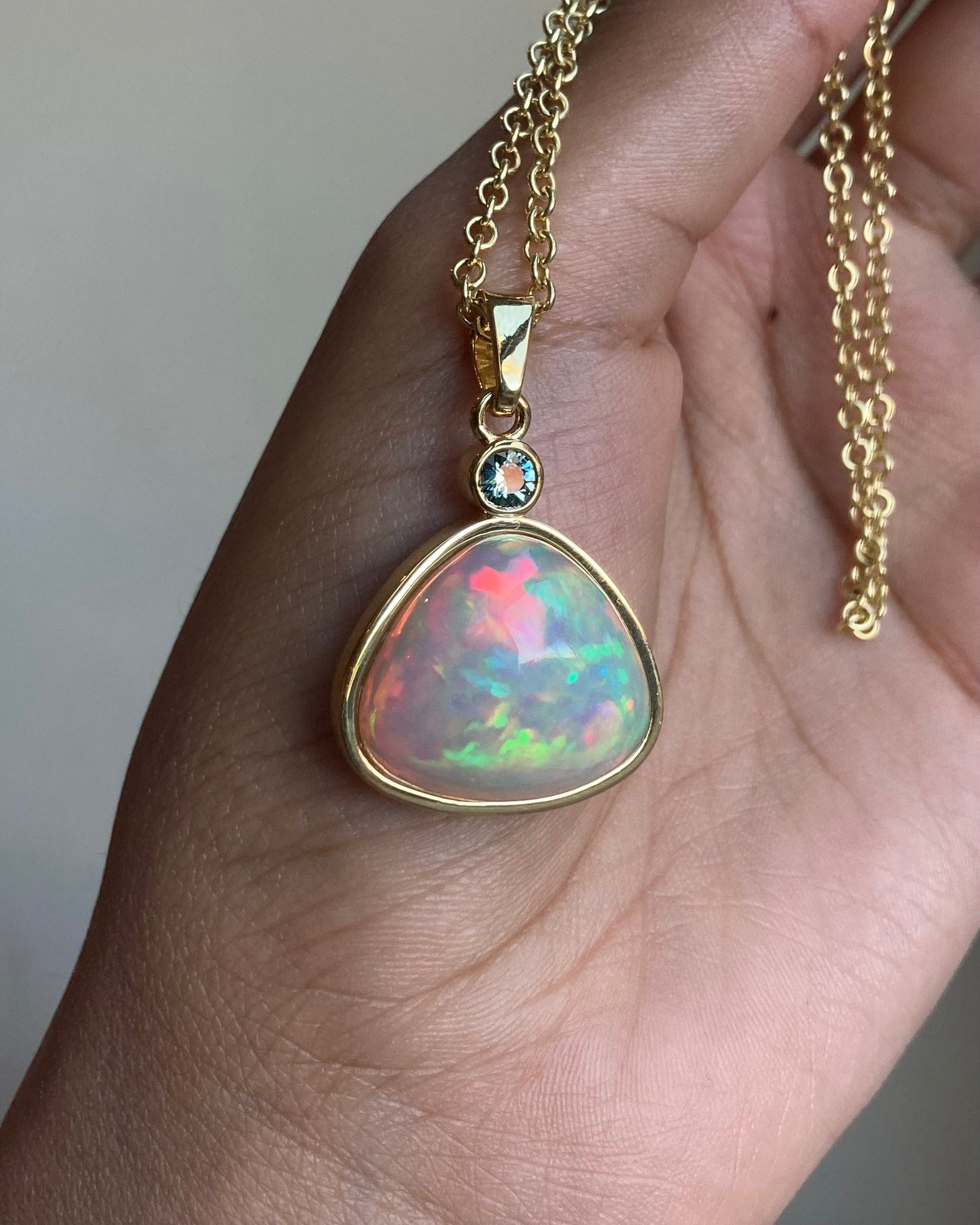 Grace - 14k Ethiopian Opal and Montana Sapphire Pendant