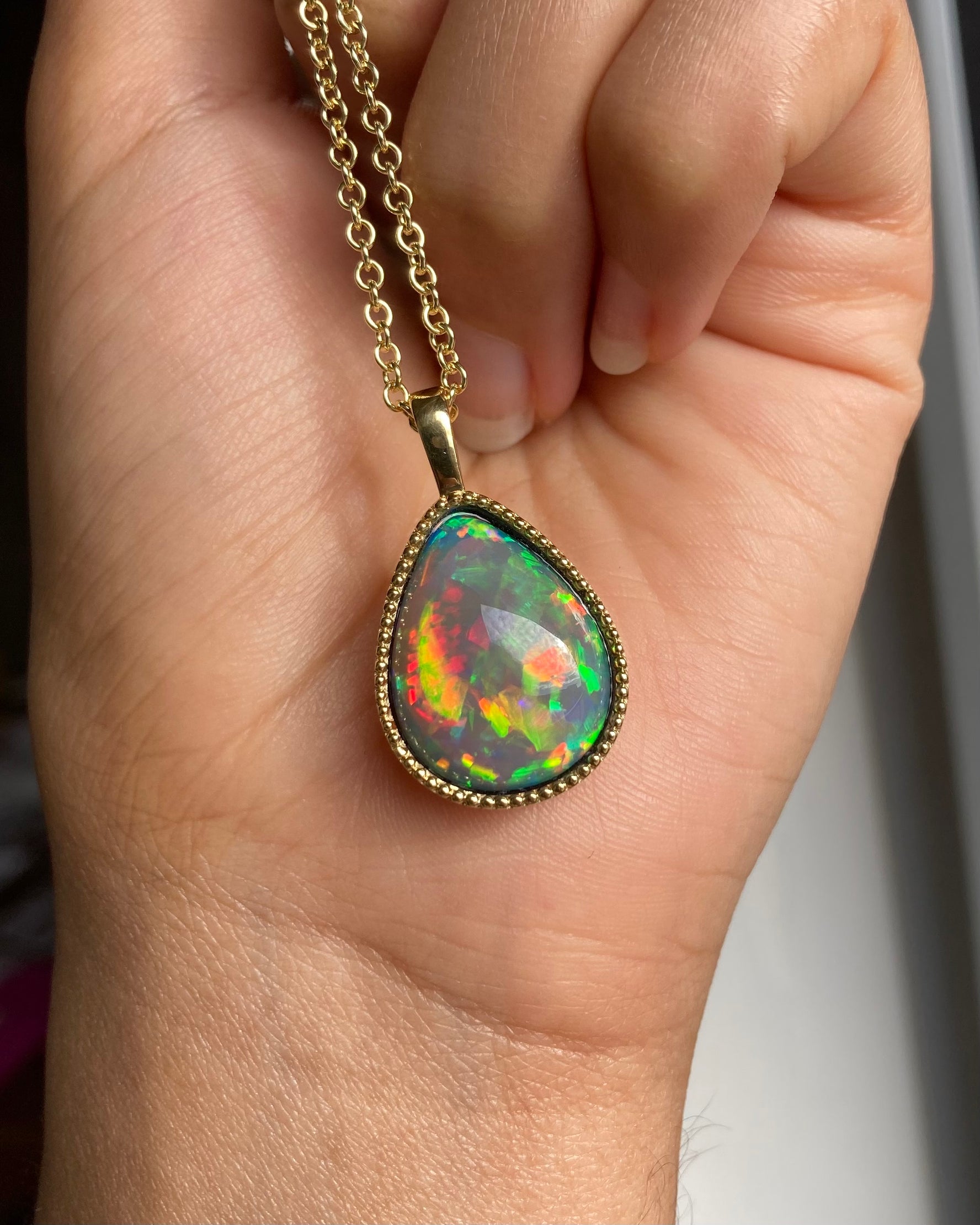 Ember - 14k Gold Opal Pendant with Milgrain