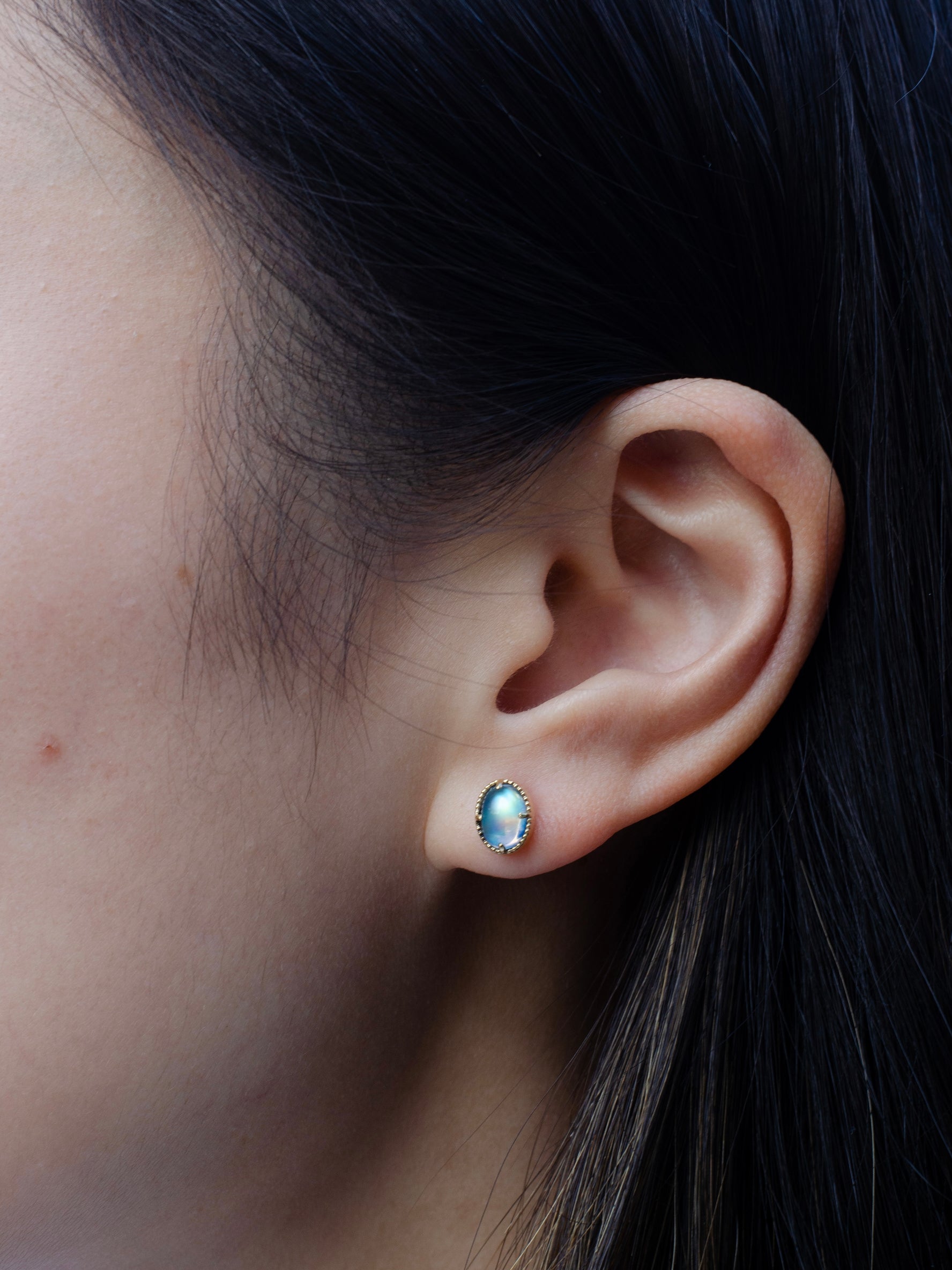 14k Moonstone Studs with Milgrain, single