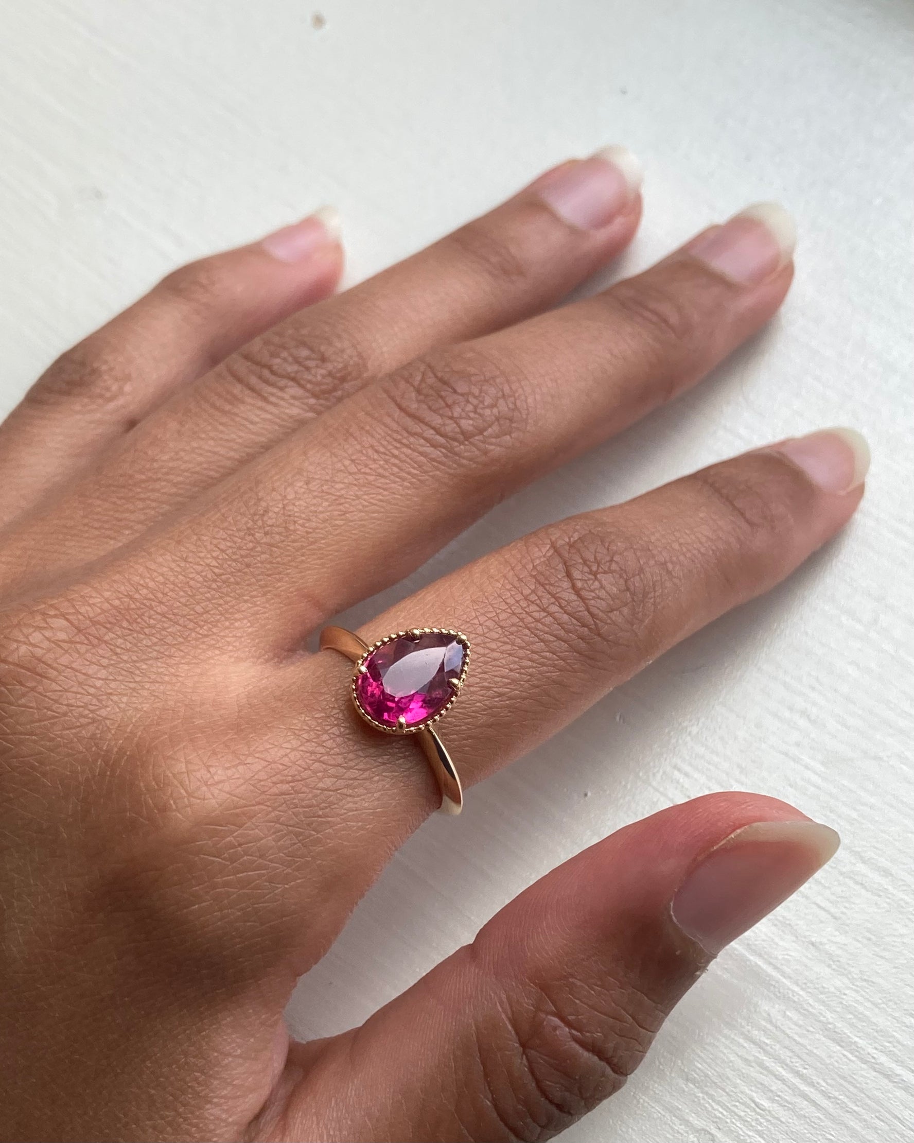 14k Rubellite Ring with Milgrain Detailing