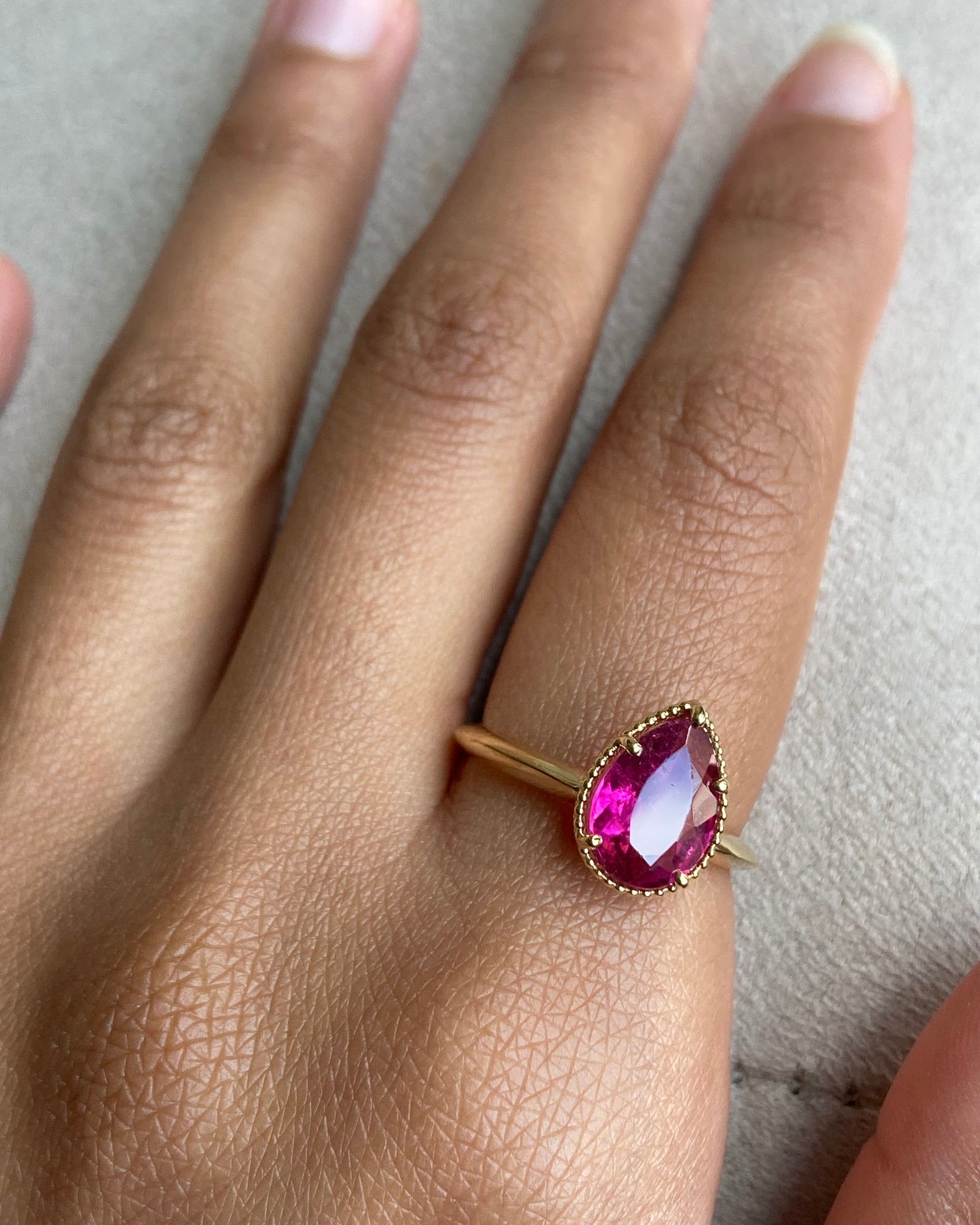 14k Rubellite Ring with Milgrain Detailing